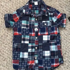 Patchwork plaid short sleeve button down